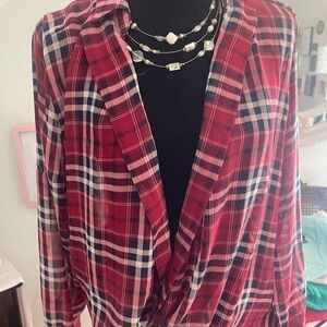 Red Plaid Long Sleeve Blouse